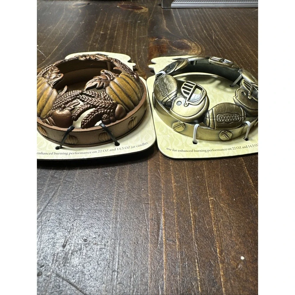 Yankee Candle 3 Lot Illuma Lid Topper Metal Gold Fall Halloween Football Spider